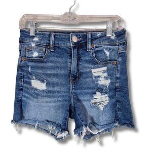 American Eagle Outfitters Size 4 Super Stretch Hi-Rise Shortie Distressed Denim